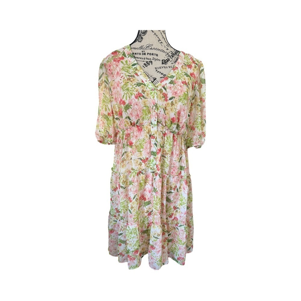 Taylor Floral V-Neck Puff Sleeve Tiered Dress NWT Size 10